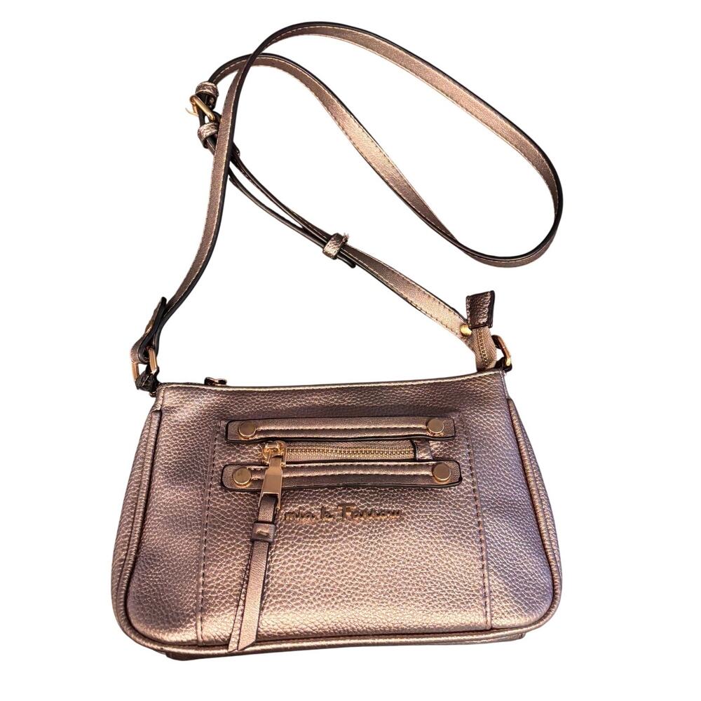 As IS Mia K Farrow Crossbosy Bag Metallic Champagne Gold Hardware Baguette Purse